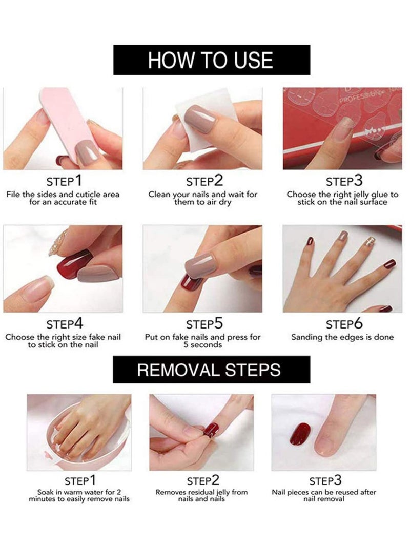 MissTiara مجموعة أظافر صناعية قابلة للارتداء مكونة من 24 قطعة، اضغط على الأظافر متوسطة الحجم وطبيعية مع مجموعة غراء للأظافر متنوعة - Image 5