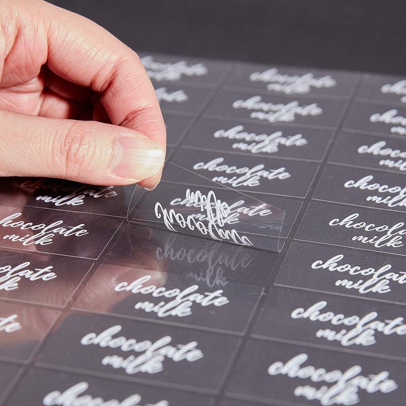 Restaurantware Label Tek 19 x 1 Inch Chocolate Milk Bottle Labels 100 WaterResistant Labels For Bottles  SelfAdhesive Clear With White Font Plastic Bottle Stickers For Drink Pouches