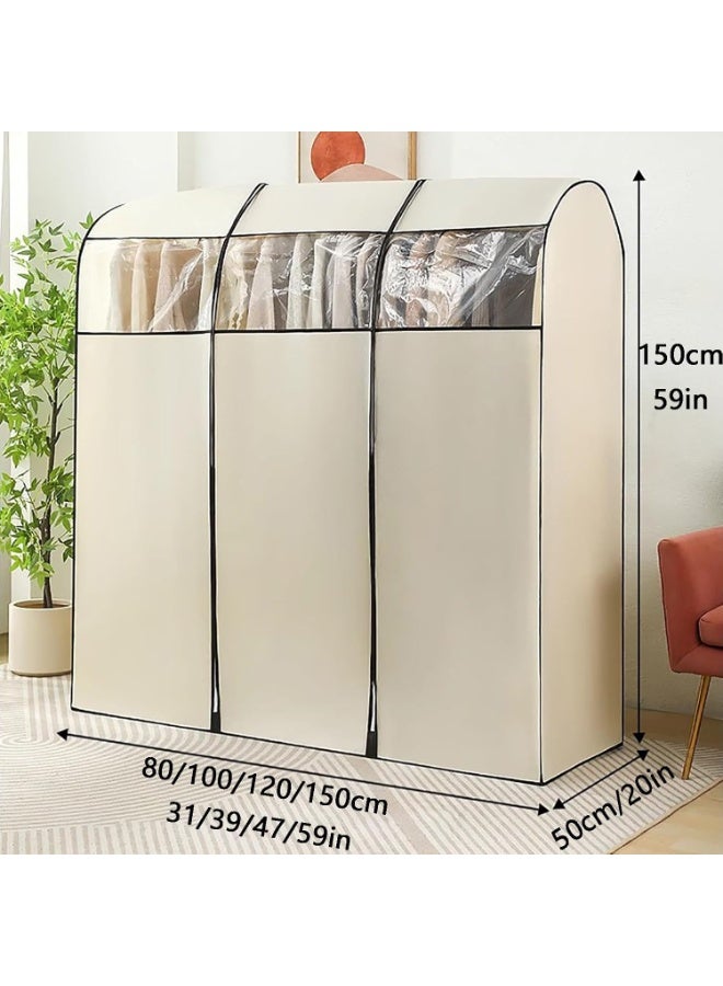 Arabest Suit Bags for Closet Storage, Garment Rack Cover, Clothes Rack Cover, Hanger Cover with Transparent Window, Dust Cover with Zipper, Non-woven Clothing Cover, Beige, 59*20*59in(Beige,150*50*150cm/59*20 - Image 2