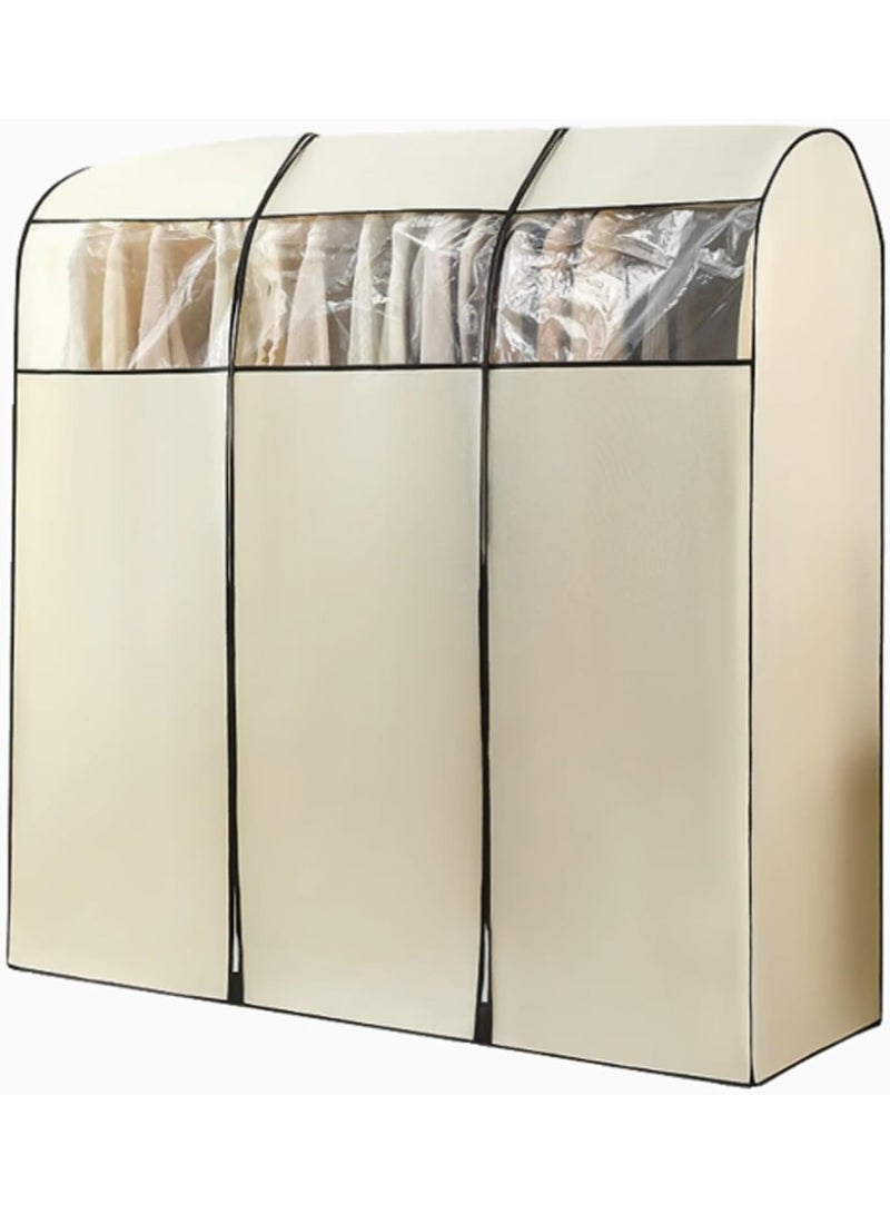 Arabest Suit Bags for Closet Storage, Garment Rack Cover, Clothes Rack Cover, Hanger Cover with Transparent Window, Dust Cover with Zipper, Non-woven Clothing Cover, Beige, 59*20*59in(Beige,150*50*150cm/59*20 - Image 1