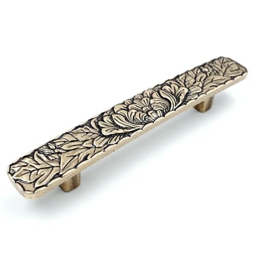 JETLAND Bridged Drawer Cabinet Pulls, 6-Pack Antique Brass 3" Hole Centers, Antique Peony Solid Cast, TG0115AB076 - Image 1