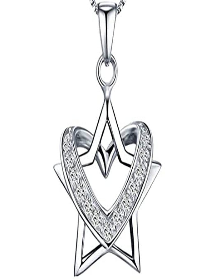 Bling Queen قلادة نسائية مرصعة بالزركونيا على شكل قلب ونجمة، قلادة متشابكة على شكل قلب ونجمة، قلادة فضية للنساء مع قلادة، مجموعة مجوهرات أنيقة (فضية) - Image 1