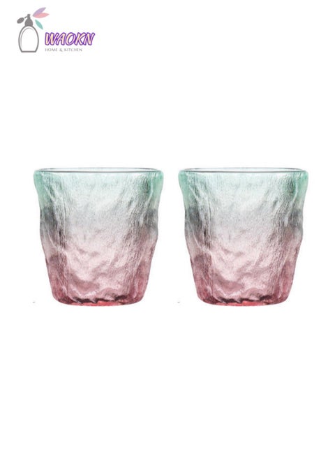 310ml Clear Blue Powder Gradient Color Glass Set of 2 Cups Ribbed Glassware Beverage and Juice Miscellaneous Drinks Water Glasses Cup Home Guest Cup Coffee Cup for Soft Drinks Juice Lemonade Milk