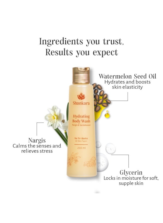 Shankara Hydrating Body Wash with Watermelon Seed Oil, Sandalwood and Aloe Vera | Moisturizing Natural Body Cleanser for Dry Skin | Floral Fragrance | 210ml - Image 4