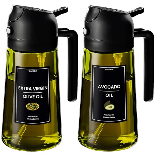CXINYI - 16oz/470ml Olive Oil Dispenser for Kitchen with Stickers - 2 in 1 Olive Oil Sprayer for Cooking, Air Fryer, and Salad, 2 Black (Light-Proof Kitchen Gadget) - Image 1