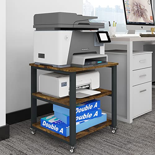Natwind 3-Tier Laser Printer Cart,19.7''x19.7''x22.6'' Large Machine Stand,Heavy Duty Rolling Table with Storage,Floor-Standing Rack on Wheels,Paper File Organizer Shelf for Home Office (Retro) - Image 1