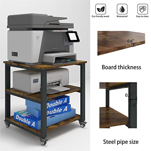 Natwind 3-Tier Laser Printer Cart,19.7''x19.7''x22.6'' Large Machine Stand,Heavy Duty Rolling Table with Storage,Floor-Standing Rack on Wheels,Paper File Organizer Shelf for Home Office (Retro) - Image 3