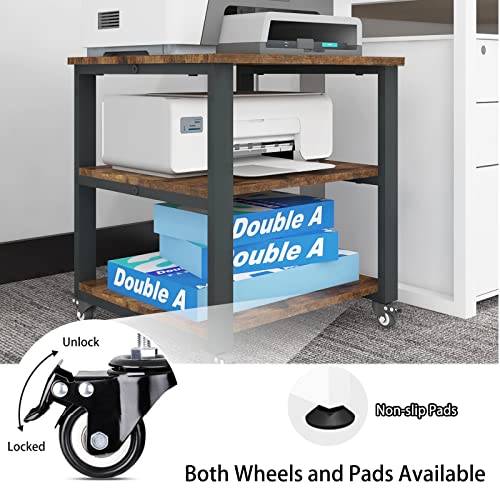 Natwind 3-Tier Laser Printer Cart,19.7''x19.7''x22.6'' Large Machine Stand,Heavy Duty Rolling Table with Storage,Floor-Standing Rack on Wheels,Paper File Organizer Shelf for Home Office (Retro) - Image 5