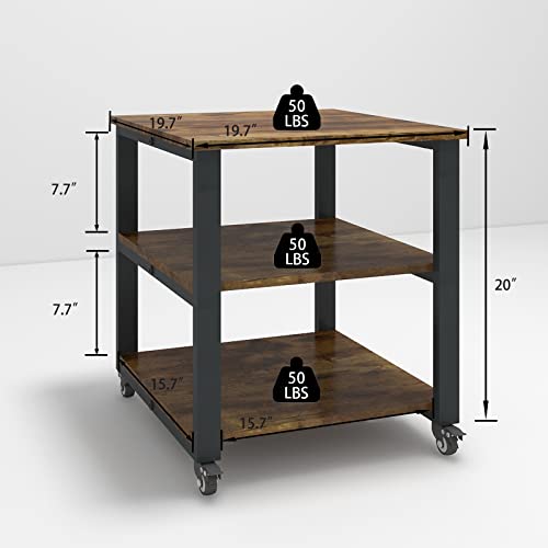 Natwind 3-Tier Laser Printer Cart,19.7''x19.7''x22.6'' Large Machine Stand,Heavy Duty Rolling Table with Storage,Floor-Standing Rack on Wheels,Paper File Organizer Shelf for Home Office (Retro) - Image 2