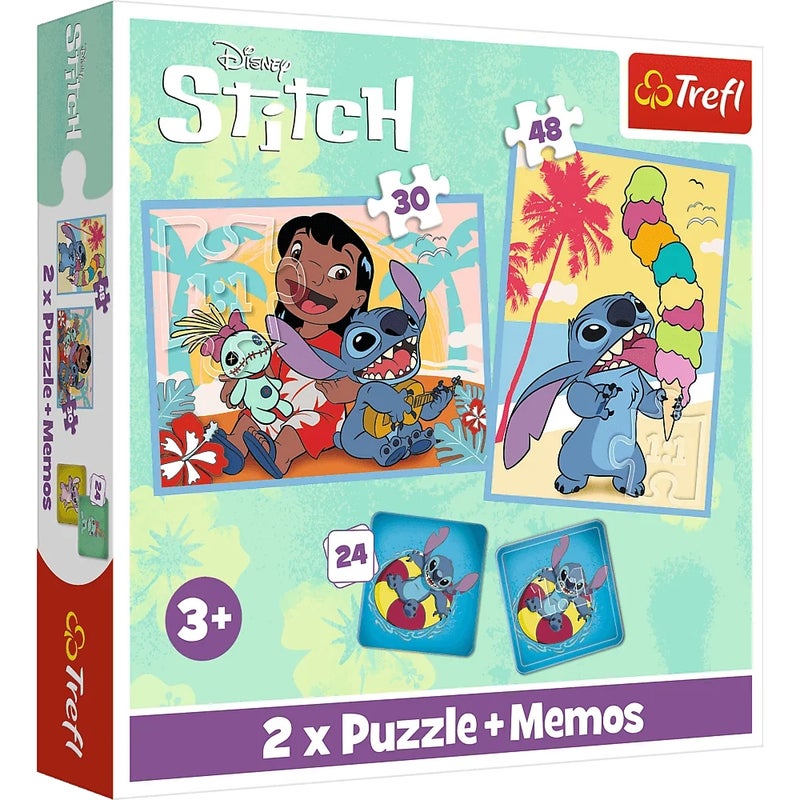 Trefl - Disney Lilo & Stitch Happy Day 2 in 1 Puzzle + 24 Memos (30+48) Pieces - 93585 - Image 1