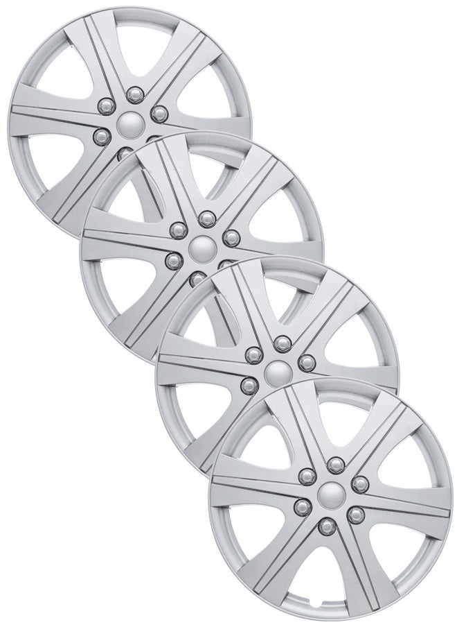 EMTC Pack of 4 EM-3128 Taiwan Wheel Cover | 15" Inch | Silver Universal Nested Style 
