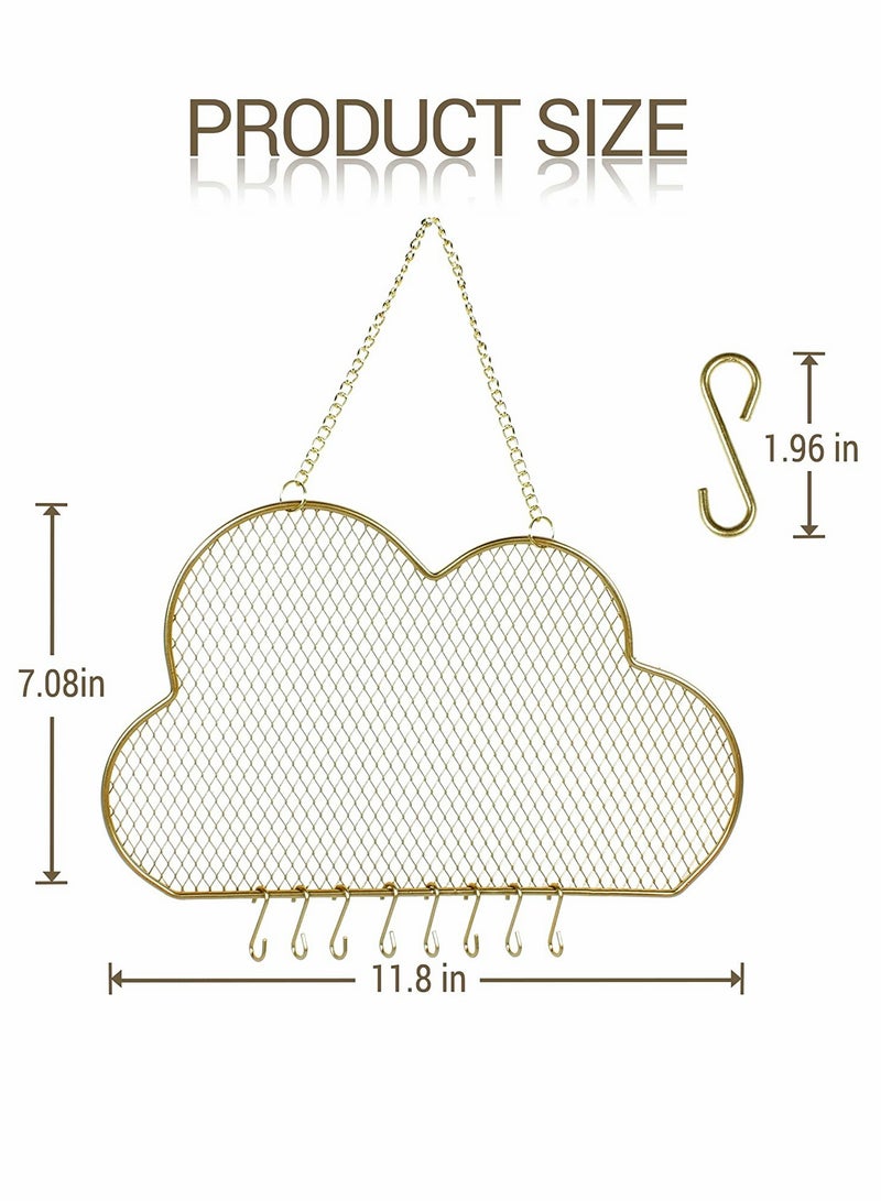 KASTWAVE Hanging Wall, Wall Jewelry Rack, Hanging Earring Holder, Hanging Jewelry Organizer Display, Grid, Golden, Cloud-Shaped, Bracelet Necklace and Ring Organizer, with 8 Hooks - Image 2