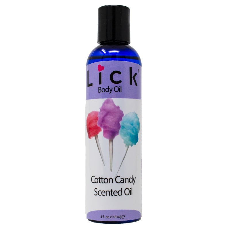 LICK زيت الجسم المعطر برائحة حلوى القطن - زيت مرطب فاخر لبشرة متألقة، غني بزيوت الخروع واللوز والجرجير، وفيتامين E. مثالي للتدليك والعناية اليومية 4 أونصة سائلة. - Image 1