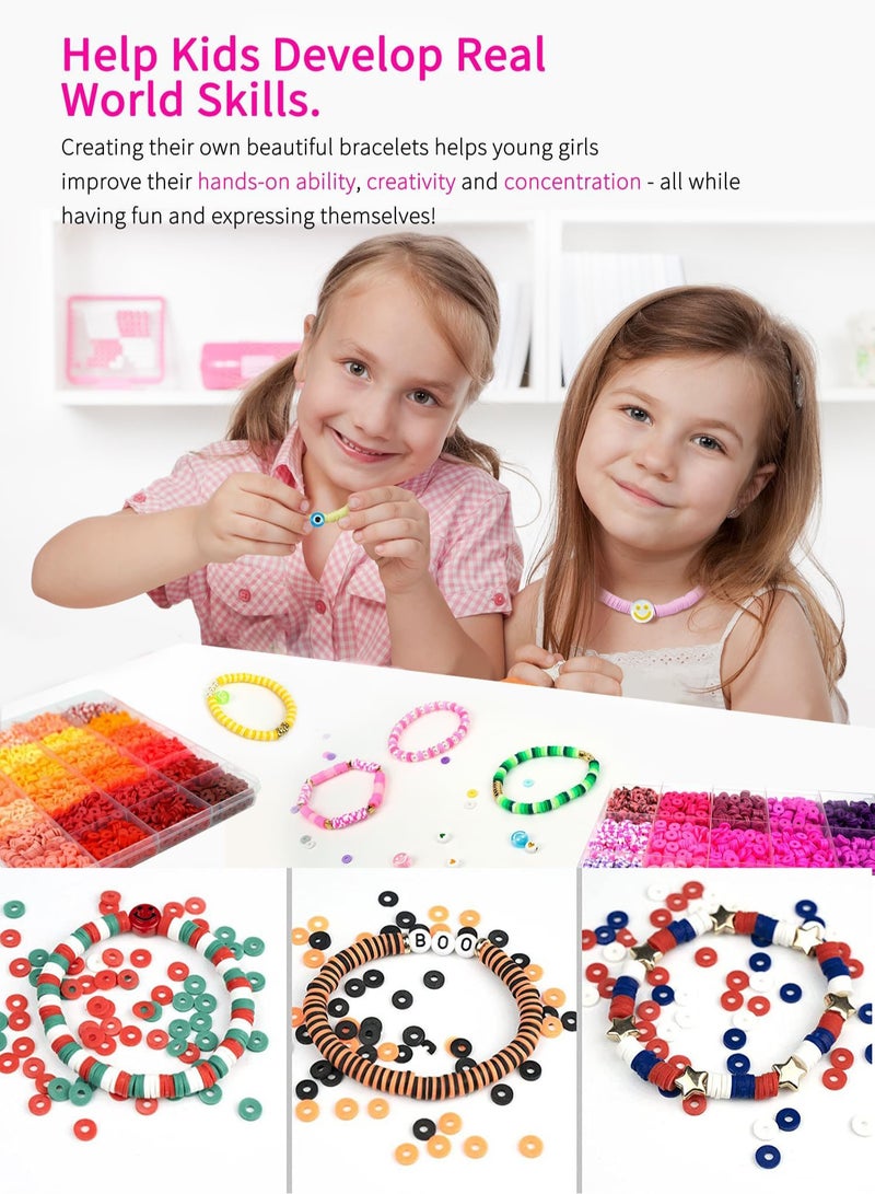 مس تيارا أكثر من 10000 خرز من الطين لصنع الأساور - مجموعة مجوهرات يمكنك صنعها بنفسك مع دلايات متدلية، وخيوط مرنة، و72 لونًا من الخرز المسطح للأساور والقلائد والأقراط - Image 3