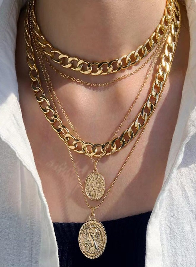 kepvrio Chunky Gold Necklace for Women Trendy vintage Coin Pendant Necklace Dainty Chunky Chain Choker Necklaces Gold Layered Necklaces Punk 80s 90s Hip Hop Charm Necklace Jewelry (Style-C) - Image 5