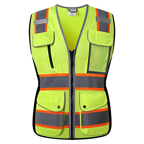HATAUNKI Reflective Safety Vest for Women Mesh High Visibility Vest with 8 Pockets and Front Zipper High Vis Vest Work Vests Meets ANSI/ISEA Standards(Yellow-16, X-Large) - Image 4
