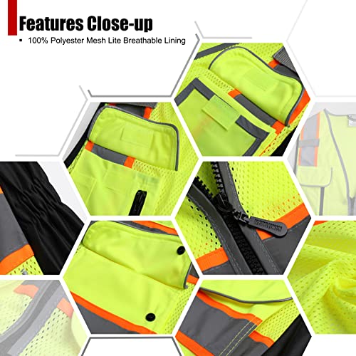HATAUNKI Reflective Safety Vest for Women Mesh High Visibility Vest with 8 Pockets and Front Zipper High Vis Vest Work Vests Meets ANSI/ISEA Standards(Yellow-16, X-Large) - Image 5