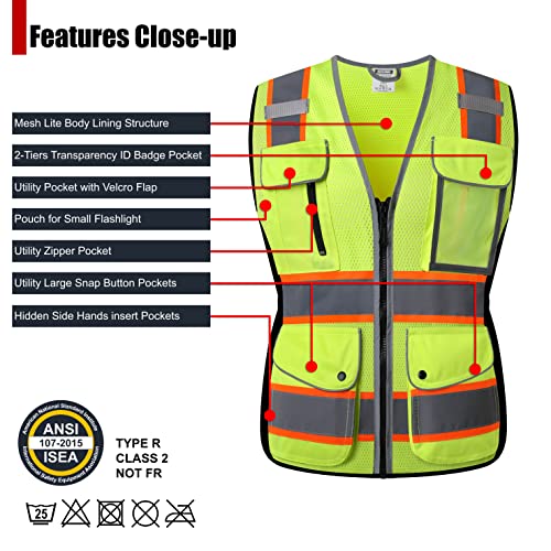 HATAUNKI Reflective Safety Vest for Women Mesh High Visibility Vest with 8 Pockets and Front Zipper High Vis Vest Work Vests Meets ANSI/ISEA Standards(Yellow-16, X-Large) - Image 3