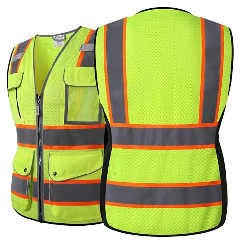HATAUNKI Reflective Safety Vest for Women Mesh High Visibility Vest with 8 Pockets and Front Zipper High Vis Vest Work Vests Meets ANSI/ISEA Standards(Yellow-16, X-Large) - Image 2