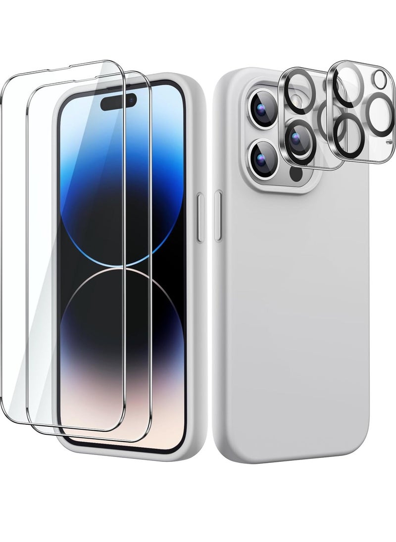 Raxoom 5 in 1 Silicone Case for iPhone 14 Pro Max 6.7-Inch, with 2-Pack Screen Protector and 2-Pack Camera Lens Protector, Full Coverage Tempered Glass Film, Shockproof Phone Cover (Silver) - Image 1
