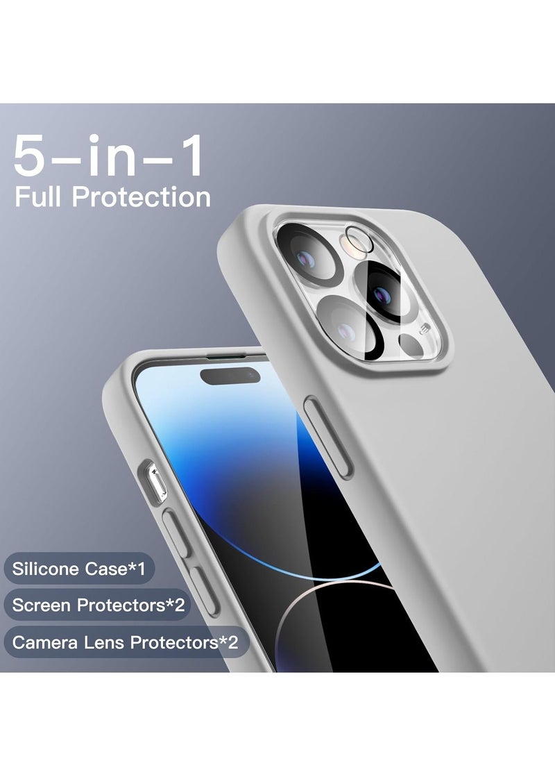 Raxoom 5 in 1 Silicone Case for iPhone 14 Pro Max 6.7-Inch, with 2-Pack Screen Protector and 2-Pack Camera Lens Protector, Full Coverage Tempered Glass Film, Shockproof Phone Cover (Silver) - Image 3