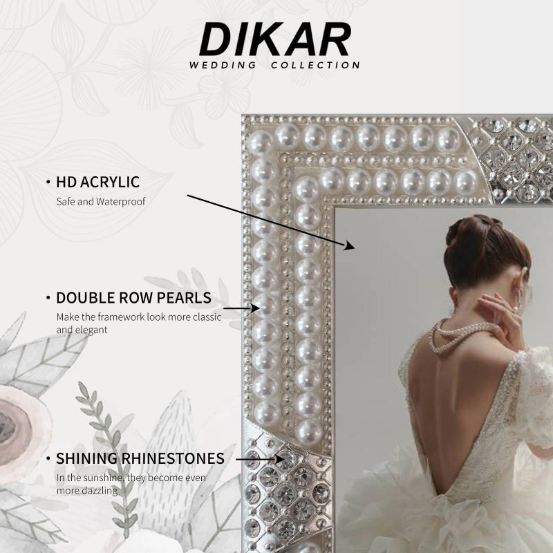 DIKAR 5x7 Picture Frame with Pearls for Couples, Wedding Picture Frames for Horizontal and Vertical Tabletop Display (cream) - Image 3