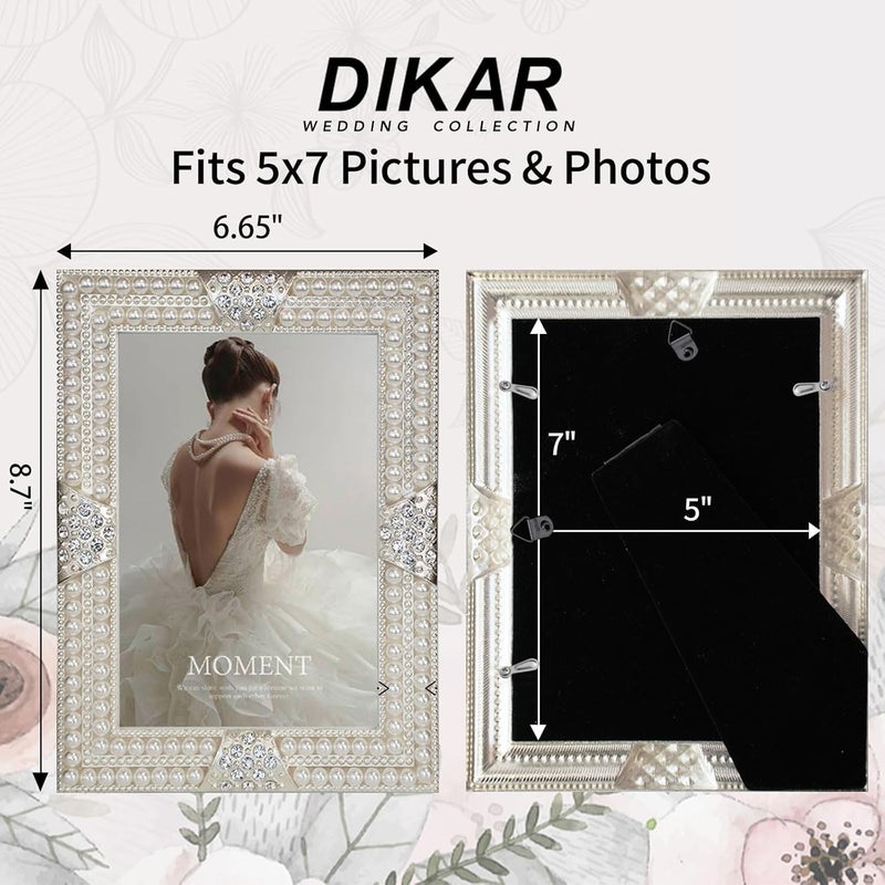 DIKAR 5x7 Picture Frame with Pearls for Couples, Wedding Picture Frames for Horizontal and Vertical Tabletop Display (cream) - Image 4