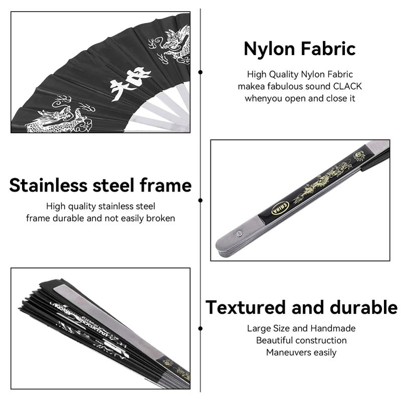 Frdhee Chinese Kung Fu Tai Chi Fan Arts Dance Folding Fan Stainless Steel Written Kung Fu Fan Folding Hand Fan(Black) - Image 3