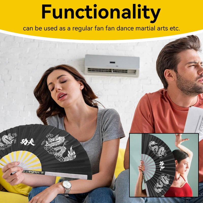 Frdhee Chinese Kung Fu Tai Chi Fan Arts Dance Folding Fan Stainless Steel Written Kung Fu Fan Folding Hand Fan(Black) - Image 5