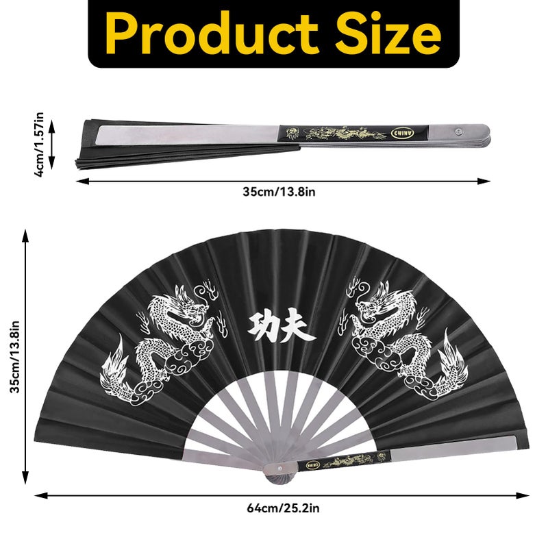 Frdhee Chinese Kung Fu Tai Chi Fan Arts Dance Folding Fan Stainless Steel Written Kung Fu Fan Folding Hand Fan(Black) - Image 4