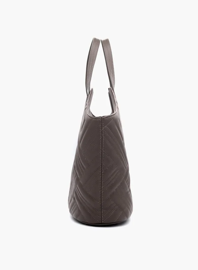 V Italia Quilted Tote Bag with Double Handle and Button Closure