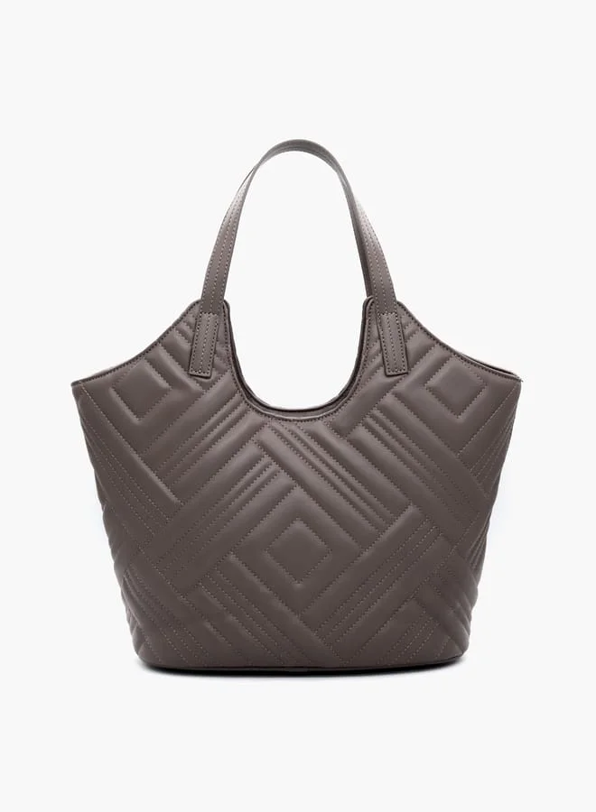 V Italia Quilted Tote Bag with Double Handle and Button Closure