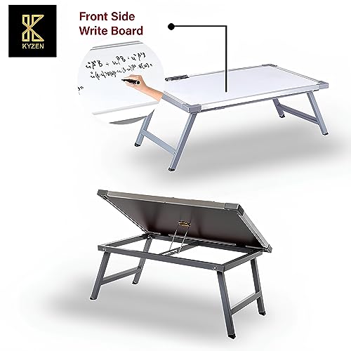 KYZEN Adjustable Multipurpose Table with White Writing Board Paper Holding Clip 2 Marker Pens 1 Duster, Ideal for Student Study Laptop and Computer Use_(39L x 59 W x 24L CM)_(Silver Border Plus) - Image 4
