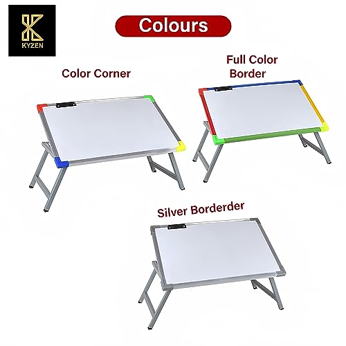 KYZEN Adjustable Multipurpose Table with White Writing Board Paper Holding Clip 2 Marker Pens 1 Duster, Ideal for Student Study Laptop and Computer Use_(39L x 59 W x 24L CM)_(Silver Border Plus) - Image 5