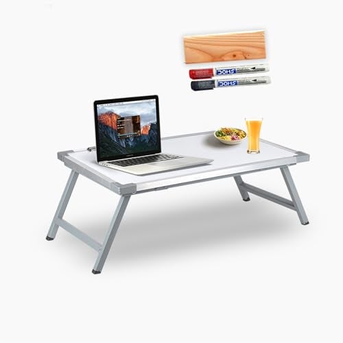 KYZEN Adjustable Multipurpose Table with White Writing Board Paper Holding Clip 2 Marker Pens 1 Duster, Ideal for Student Study Laptop and Computer Use_(39L x 59 W x 24L CM)_(Silver Border Plus) - Image 1