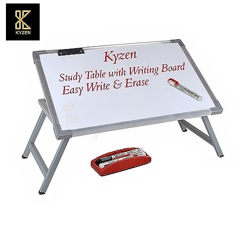 KYZEN Adjustable Multipurpose Table with White Writing Board Paper Holding Clip 2 Marker Pens 1 Duster, Ideal for Student Study Laptop and Computer Use_(39L x 59 W x 24L CM)_(Silver Border Plus) - Image 2
