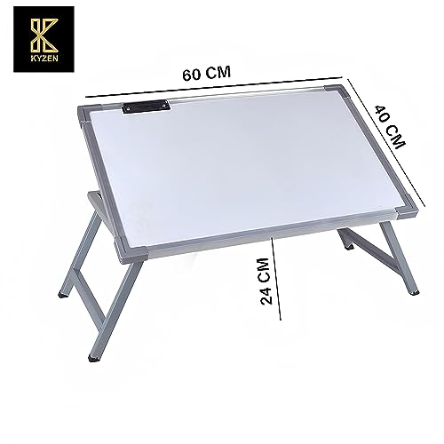 KYZEN Adjustable Multipurpose Table with White Writing Board Paper Holding Clip 2 Marker Pens 1 Duster, Ideal for Student Study Laptop and Computer Use_(39L x 59 W x 24L CM)_(Silver Border Plus) - Image 3