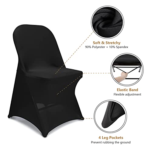 ManMengJi Spandex Folding Chair Covers, Black Folding Chair Slipcovers 6 PCS, Universal Fitted Chair Slipcovers for Wedding, Party, Banquet, Holidays, Celebration - Image 2