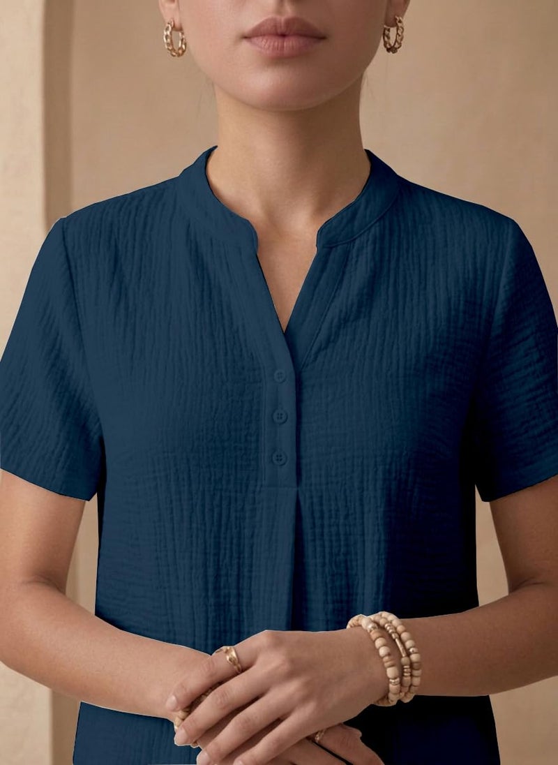 TOPLOT Women's Co-ord Set | Stylish Matching Top & Bottom Set | Notch Neckline with Button Detail | Loose-Fit, Short-Sleeve Top with a Relaxed Silhouette |Ideal for Casual (Pop-Coord-5250-Teal-XL) - Image 2