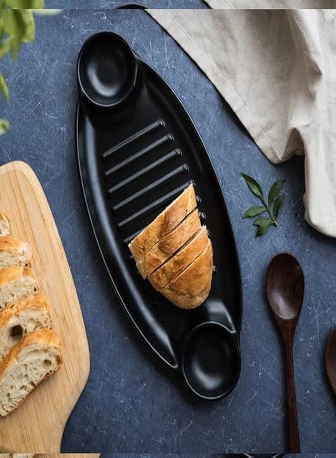 فوركلز طبق تقديم من الميلامين من فوركلز مع طبقين للتغميس | صينية شواء مستطيلة للتكا، والموموس، والبطاطس المقلية، والوجبات الخفيفة | طبق تقديم أسود متين (قطعة واحدة) - Image 3