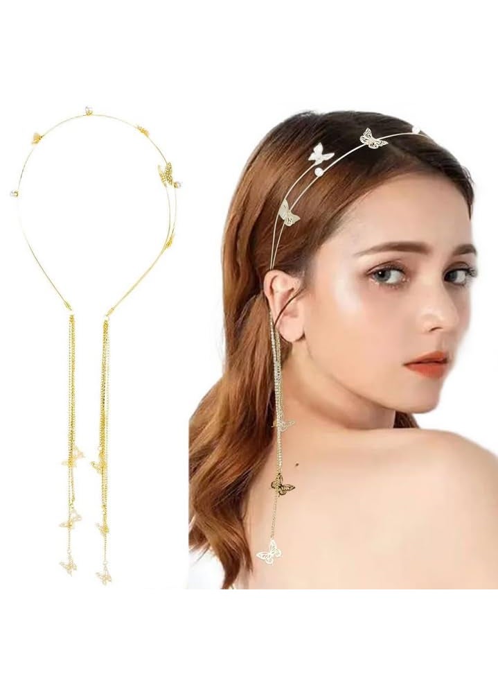 LINXI LINXI Flower Headband Pearl Butterfly Headband Crystal Tassel Headband Vintage Headwear Bridal Wedding Hair Accessories for Women Girls style 3 M 