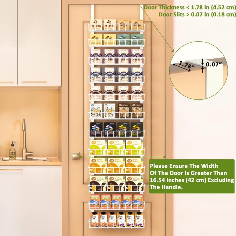 Churboro Over the Door Pantry Organizer Rack with 12 Adjustable Baskets, 12 Tiers Dual-use Spice Rack- Hanging or Wall Mount Spice Rack, Pantry Door Organizer, White - Image 3