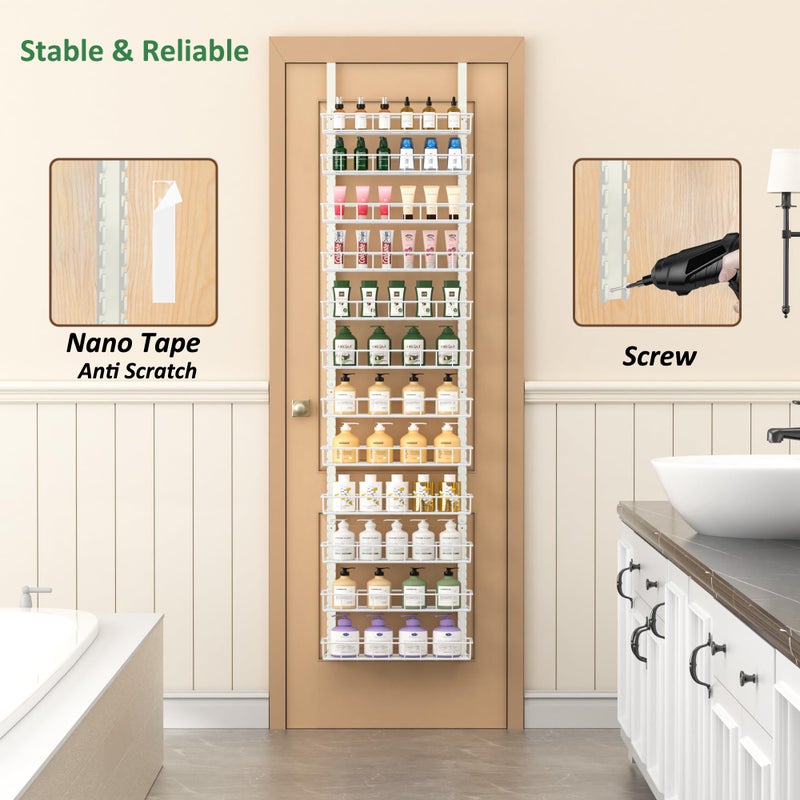 Churboro Over the Door Pantry Organizer Rack with 12 Adjustable Baskets, 12 Tiers Dual-use Spice Rack- Hanging or Wall Mount Spice Rack, Pantry Door Organizer, White - Image 5