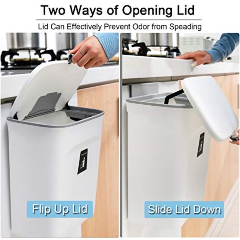 Tiyafuro 2.4 Gallon Kitchen Compost Bin for Counter Top or Under Sink, Hanging Small Trash Can with Lid for Cupboard/Bathroom/Bedroom/Office/Camping, Mountable Indoor Compost Bucket - Image 3