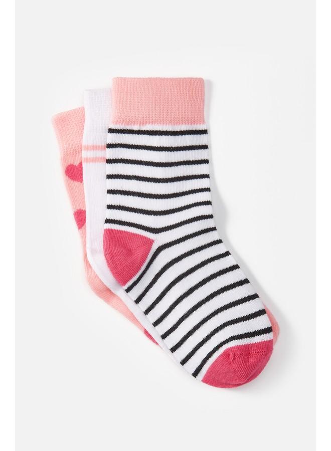 جون جوارب مدرسية بناتي منقوشة بثلاث قطع - وردي داكن - Image 3