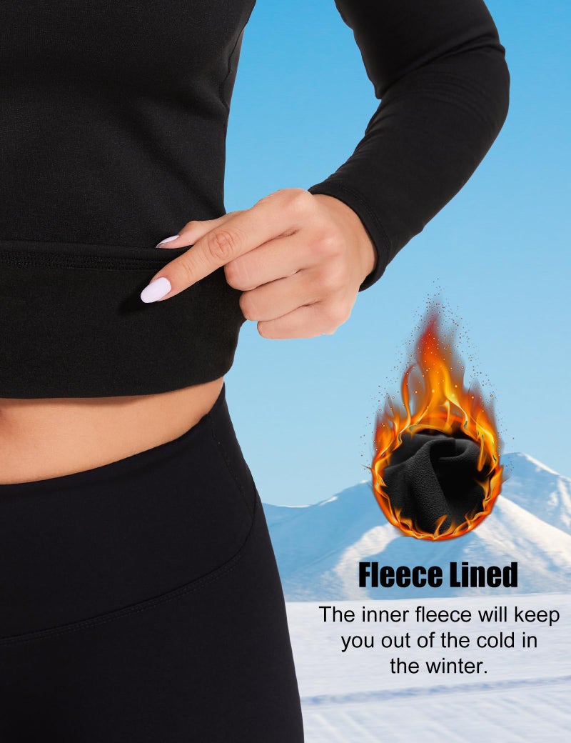 HovSiyla 3 Pack Womens Thermal Compression Long Sleeve Shirts Fleece Lined Tops Crew Neck Slim Fit Base Layer Ladies Underwear 3 Black Large - Image 5