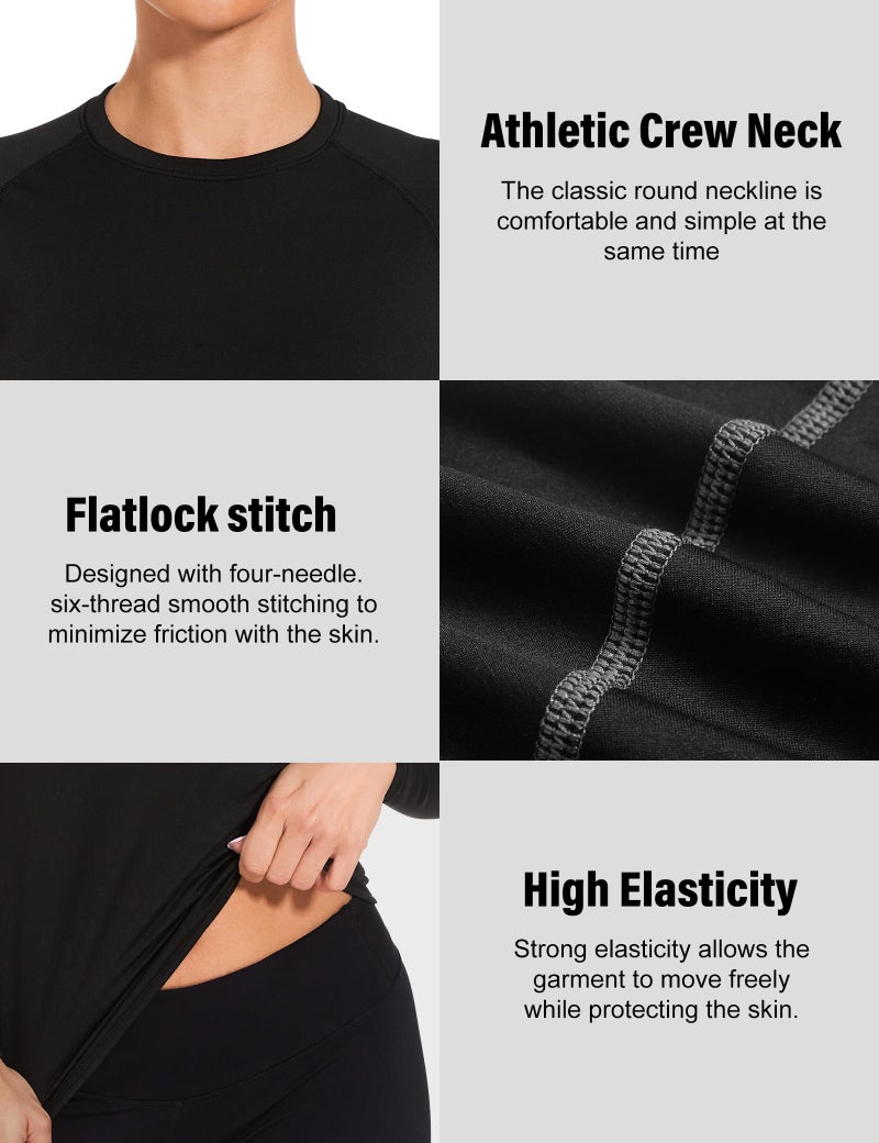 HovSiyla 3 Pack Womens Thermal Compression Long Sleeve Shirts Fleece Lined Tops Crew Neck Slim Fit Base Layer Ladies Underwear 3 Black Large - Image 4