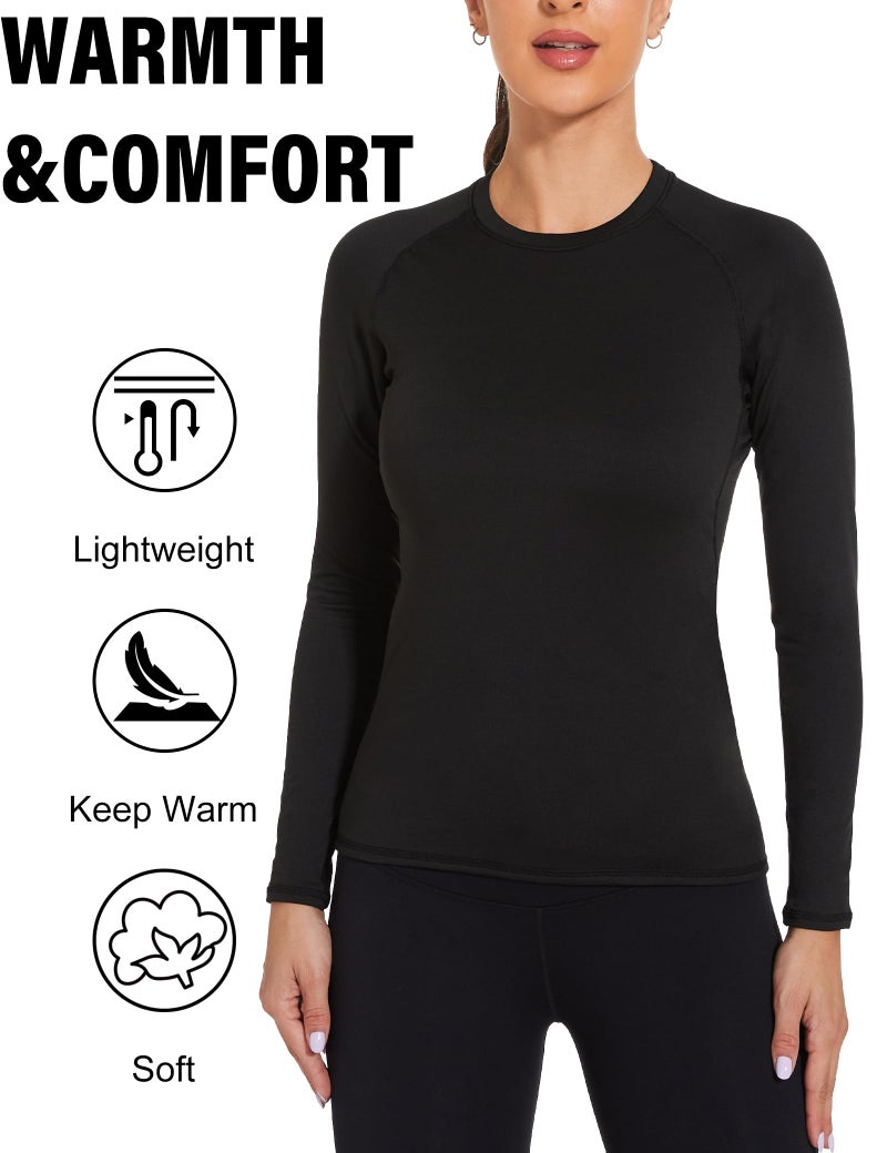 HovSiyla 3 Pack Womens Thermal Compression Long Sleeve Shirts Fleece Lined Tops Crew Neck Slim Fit Base Layer Ladies Underwear 3 Black Large - Image 3