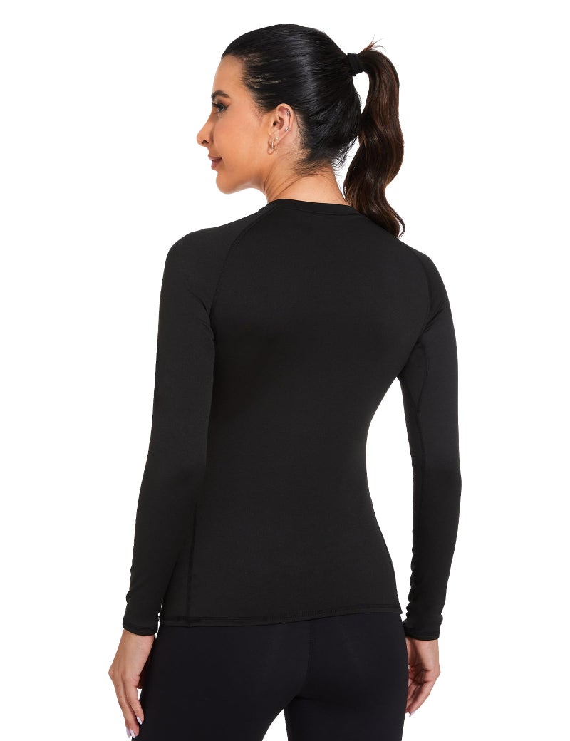 HovSiyla 3 Pack Womens Thermal Compression Long Sleeve Shirts Fleece Lined Tops Crew Neck Slim Fit Base Layer Ladies Underwear 3 Black Large - Image 2