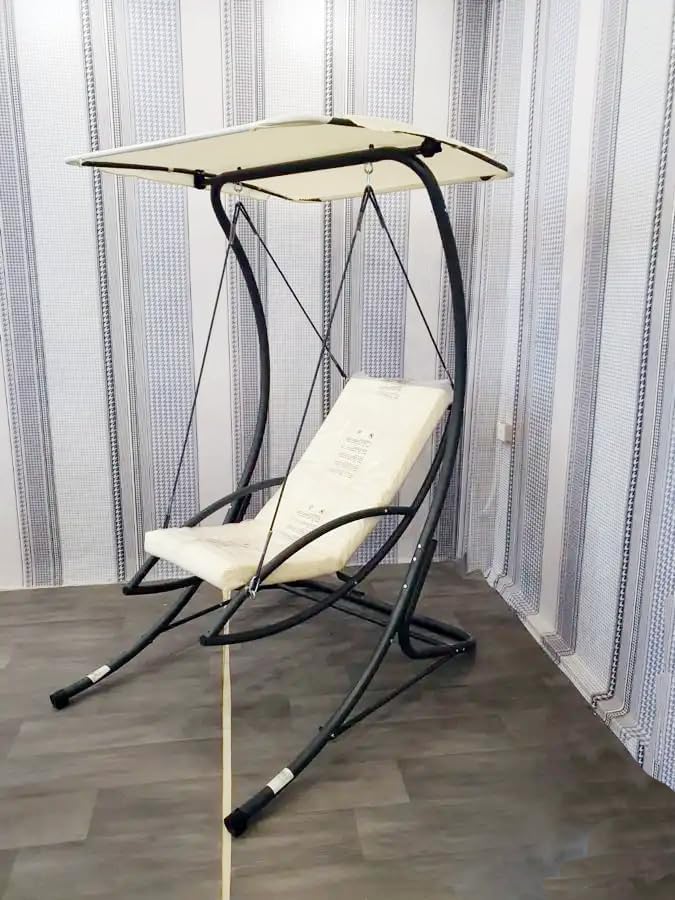 Harmony Home كرسي أرجوحة خارجي هارموني هوم لشخص واحد مع مظلة للحديقة الخارجية، بجانب المسبح، الشرفة، أرجوحة محبة مع مساند ذراعين، إطار فولاذي مقاوم للعوامل الجوية - Image 1